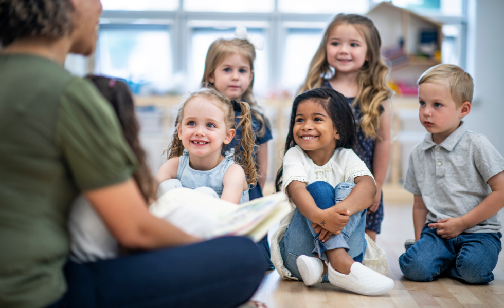 children interacting in a Montessori classroom